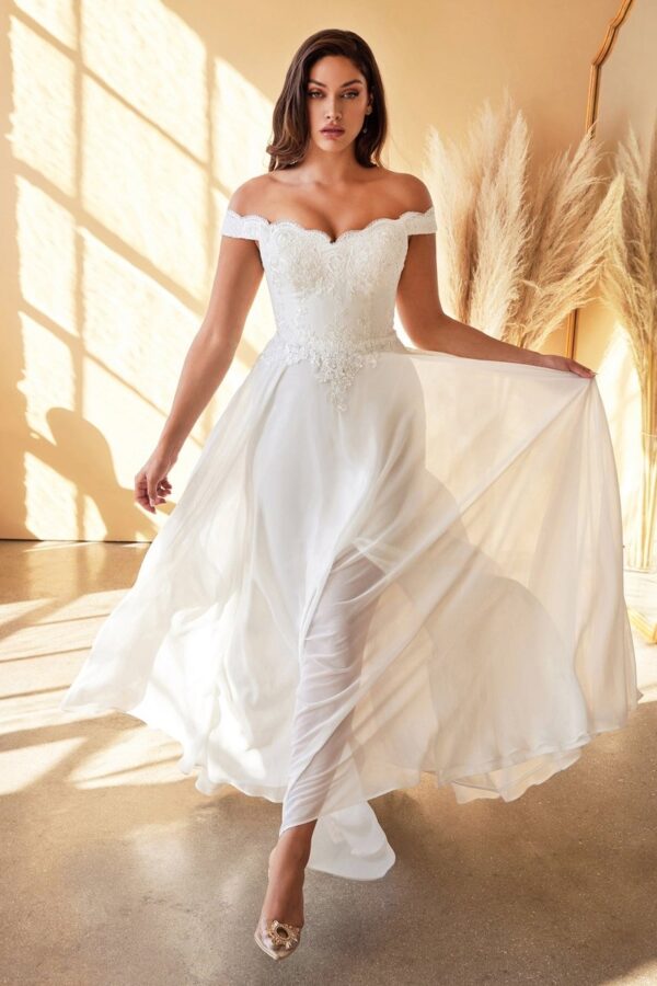 Vestido de Novia con Encaje y Hombros Descubiertos