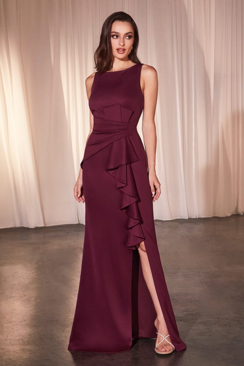 Vestido Ajustado de Neopreno Ligero Color Vino Tinto