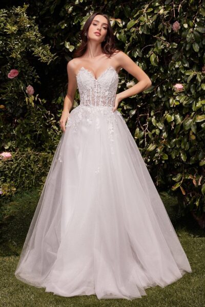Vestido de Novia A-Line sin Tirantes de Tul, Corpi?o con Aplicaciones de Encaje