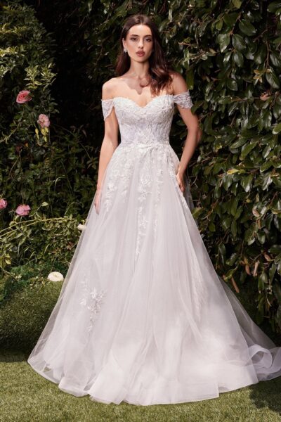 Vestido de Novia A-Line Off-The-Shoulder Corpi?o con Aplicaciones de Encaje