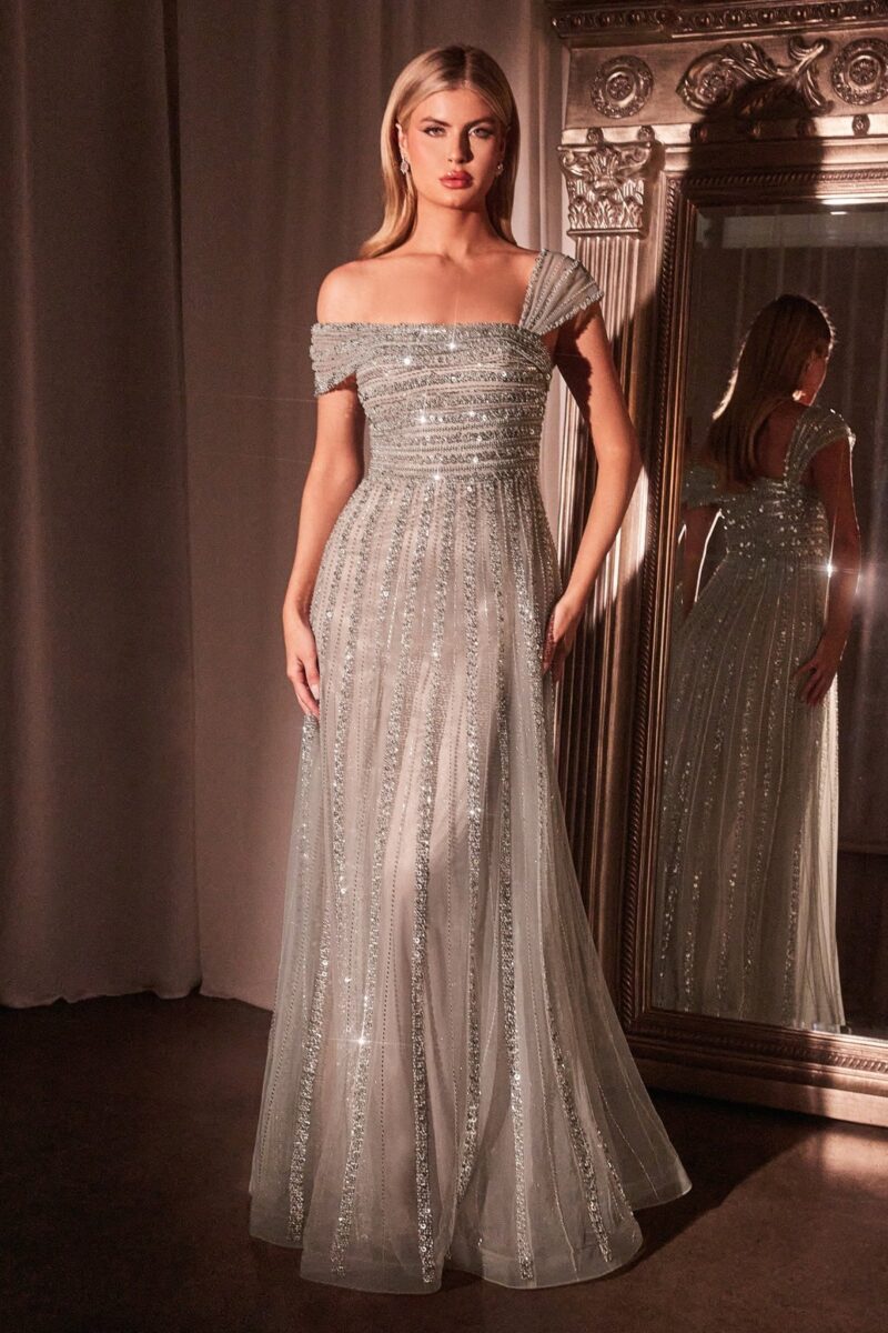 Vestido A-Line de Brillantes, Corpi?o Asim?trico sin un Hombro