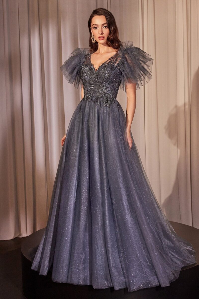 Vestido de Gala en Tul Azul Medianoche con Brillo en Capas - Imagen 5