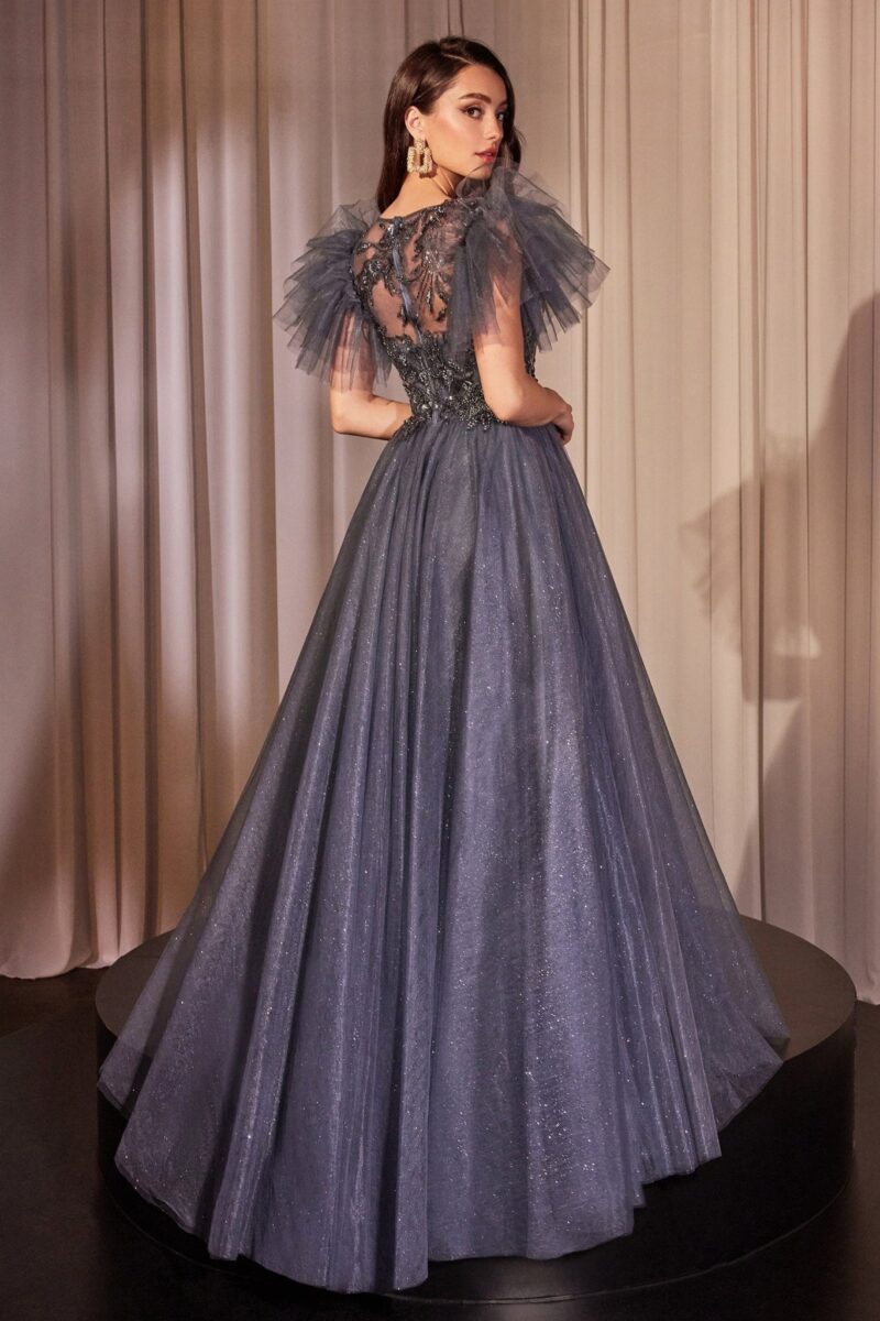 Vestido de Gala en Tul Azul Medianoche con Brillo en Capas - Imagen 4