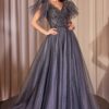 Vestido de Gala en Tul Azul Medianoche con Brillo en Capas