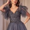 Vestido de Gala en Tul Azul Medianoche con Brillo en Capas - Imagen 3