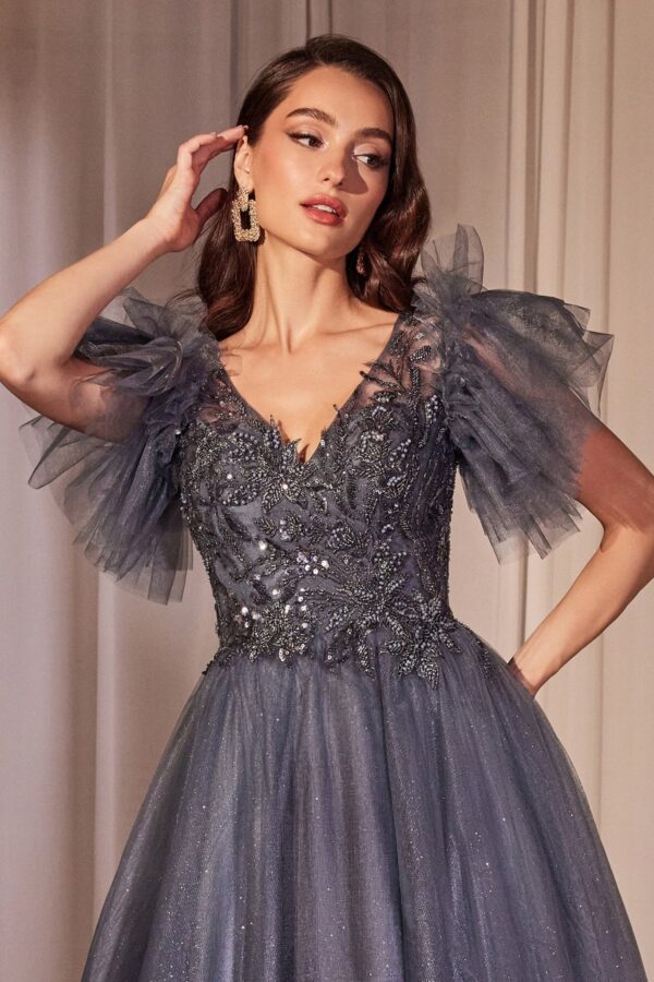 Vestido de Gala en Tul Azul Medianoche con Brillo en Capas - Imagen 3