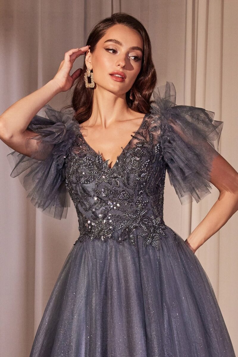 Vestido de Gala en Tul Azul Medianoche con Brillo en Capas - Imagen 3