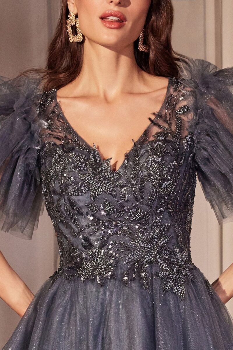 Vestido de Gala en Tul Azul Medianoche con Brillo en Capas - Imagen 2