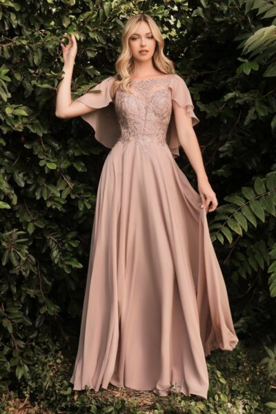 El Vestido A-Line de Gasa con Caplet Adjunto