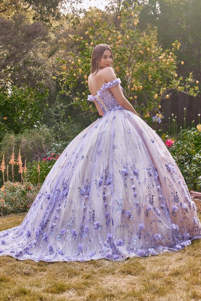 Vestido de Baile Floral de Quinceañera con Hombros Descubiertos - Imagen 2