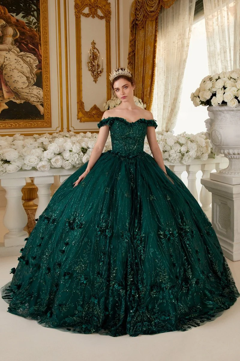 Vestido de Baile Floral de Quinceañera con Hombros Descubiertos - Imagen 5