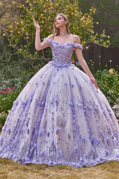 Vestido de Baile Floral de Quinceañera con Hombros Descubiertos
