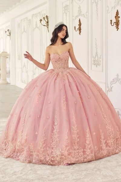Vestido de Quinceañera Strapless con Encaje Floral