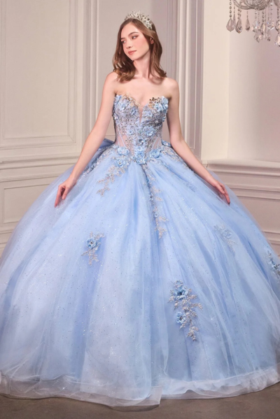 Vestido de Quinceañera Estilo Princesa con Bordado y Pedrería