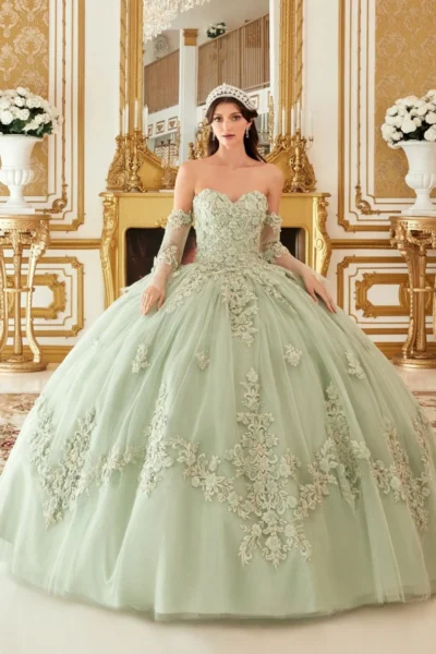 Vestido de Gala Tul en Capas con Aplicaciones Florales