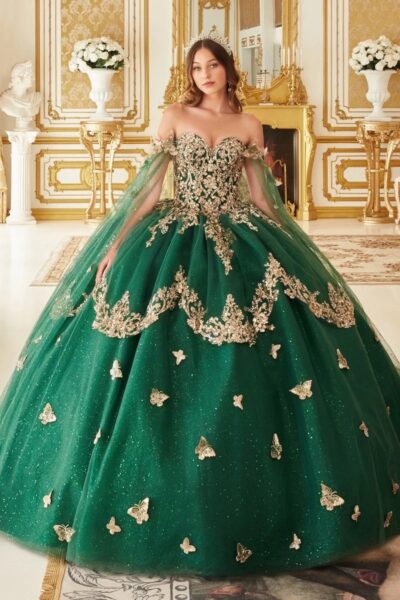 Vestido de Gala Mariposa Dorado sin Tirantes