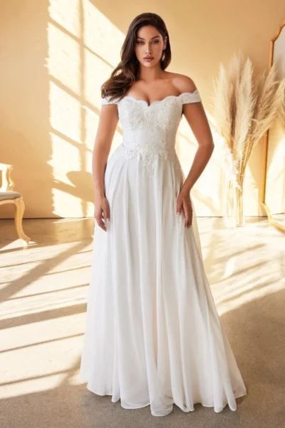 Vestido De Novia Con Hombros Descubiertos y Talones de Eencaje