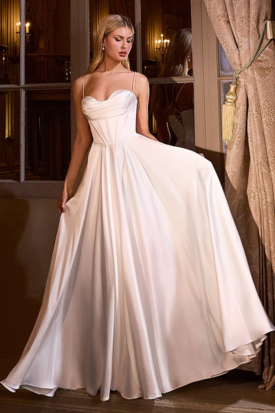 Vestido de Novia Satinado Tipo Corsé con Varillas y Falda Princesa